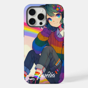LGBTQIA+ Anime-Mädchen Lesben-Stolz Personalisiert iPhone 15 Pro Max Hülle