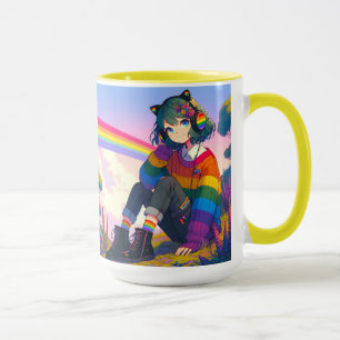 LGBTQIA+ Anime-Mädchen Lesben-Stolz Personalisiert Tasse