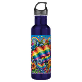 LGBTQIA+-Fahnen, Regenbögen, Blume Edelstahlflasche