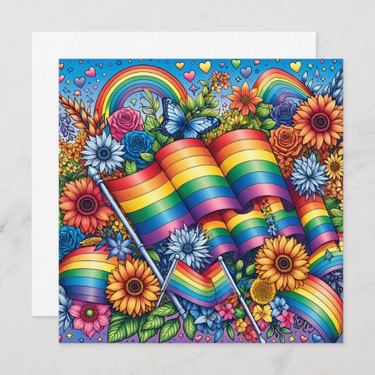 LGBTQIA+-Fahnen, Regenbögen, Blume Einladung (Vorne/Hinten)