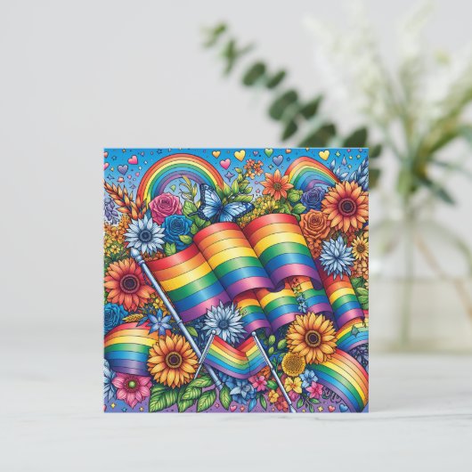 LGBTQIA+-Fahnen, Regenbögen, Blume Einladung (Stehend Vorderseite)