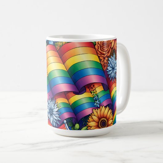 LGBTQIA+-Fahnen, Regenbögen, Blume Kaffeetasse (VorderseiteRechts)