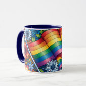 LGBTQIA+-Fahnen, Regenbögen, Blume Tasse (Vorderseite Links)