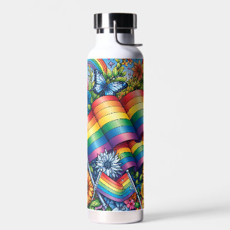 LGBTQIA+-Fahnen, Regenbögen, Blume Trinkflasche