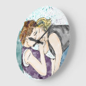 LGBTQIA+ Frauen küssen Aquarellkunst Große Wanduhr (Winkel)
