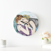 LGBTQIA+ Frauen küssen Aquarellkunst Große Wanduhr (Zuhause)