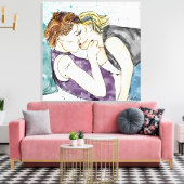 LGBTQIA+ Frauen küssen Aquarellkunst Leinwanddruck (Insitu (Wohnzimmer))