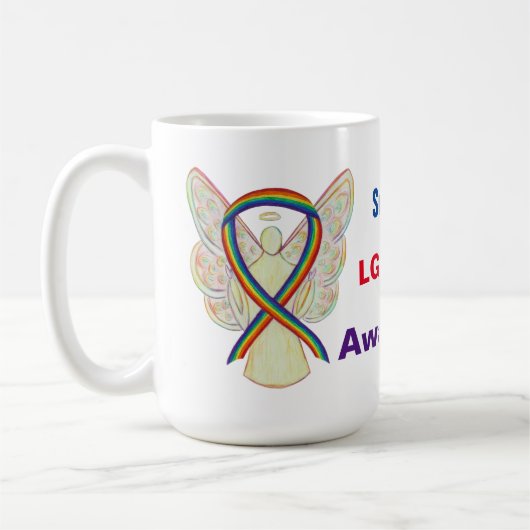 LGBTQIA Rainbow Awareness Ribbon Angel Coffee Tass Kaffeetasse (Links)