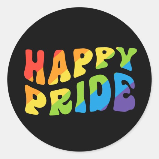 LGBTQIA Rainbow Retro Happy Pride Monat Runder Aufkleber (Vorderseite)