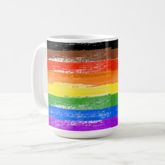 LGBTQIA+-Stolperfarbe Kaffeetasse (Vorderseite Links)