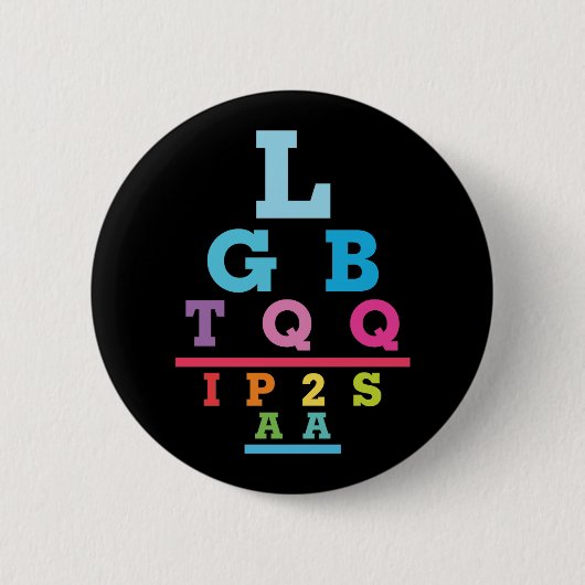 LGBTQQIP2SAA Gay Pride Sehtesttafel Akronym Button (Vorderseite)
