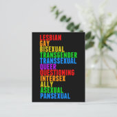LGBTTQIAAP Pride Diversity Rainbow Acrostic Postkarte (Stehend Vorderseite)