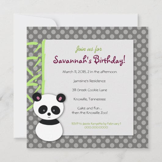 LGC| Panda Flüchtige Blick A Boo Pink Einladung (Rückseite)