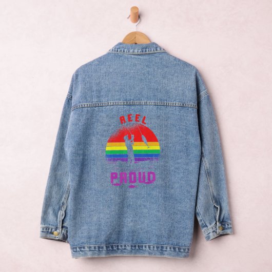 LGt Fischen Rollen stolz Gay Angler Retro Que Pri Jeansjacke (Hangar)
