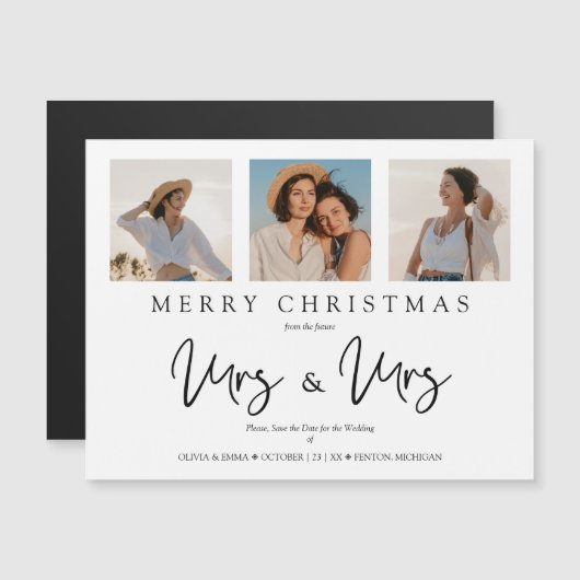 LGTB Lesbian Whimsical MRS & MRS Christmas Wedding Magnetkarte (Vorne/Hinten)