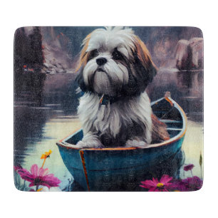 Lhasa Apso auf einem Paddel: Ein landschaftliches  Schneidebrett