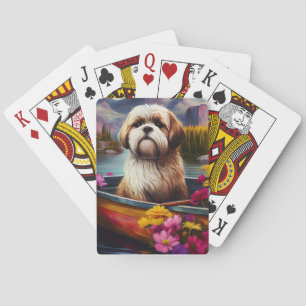 Lhasa Apso auf einem Paddel: Ein landschaftliches  Spielkarten