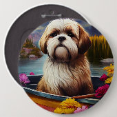Lhasa Apso auf einem Paddle: Ein Landschaftliches  Button (Vorne & Hinten)