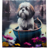 Lhasa Apso auf einem Paddle: Ein Landschaftliches Duschvorhang (Vorderseite)