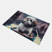 Lhasa Apso auf einem Paddle: Ein Landschaftliches  Fußmatte (Schrägansicht)