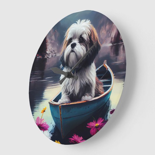 Lhasa Apso auf einem Paddle: Ein Landschaftliches  Große Wanduhr (Winkel)