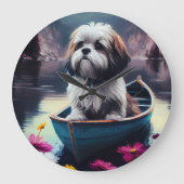 Lhasa Apso auf einem Paddle: Ein Landschaftliches  Große Wanduhr (Vorderseite)