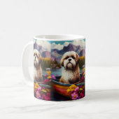 Lhasa Apso auf einem Paddle: Ein Landschaftliches Kaffeetasse (Vorderseite Links)