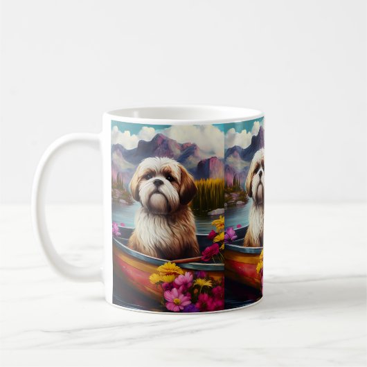 Lhasa Apso auf einem Paddle: Ein Landschaftliches Kaffeetasse (Links)