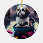 Lhasa Apso auf einem Paddle: Ein Landschaftliches Keramik Ornament (Vorne)