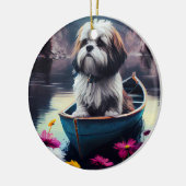 Lhasa Apso auf einem Paddle: Ein Landschaftliches  Keramik Ornament (Links)