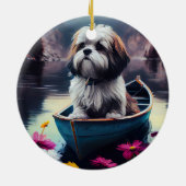 Lhasa Apso auf einem Paddle: Ein Landschaftliches  Keramik Ornament (Hinten)