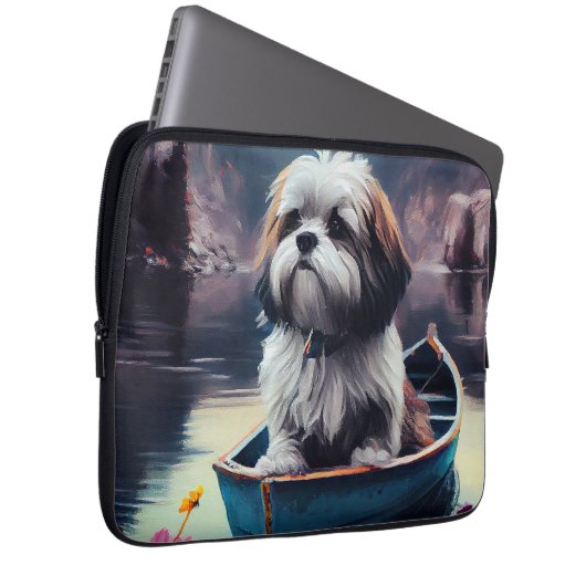 Lhasa Apso auf einem Paddle: Ein Landschaftliches Laptopschutzhülle (Vorne Rechts)