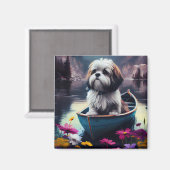 Lhasa Apso auf einem Paddle: Ein Landschaftliches Magnet (Vorderseite/Rückseite)