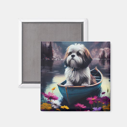 Lhasa Apso auf einem Paddle: Ein Landschaftliches Magnet (Vorderseite/Rückseite)