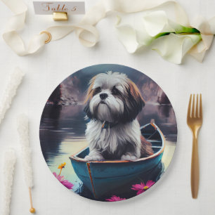 Lhasa Apso auf einem Paddle: Ein Landschaftliches Pappteller