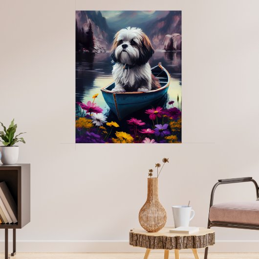Lhasa Apso auf einem Paddle: Ein Landschaftliches Poster (Wohnzimmer 3)