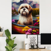 Lhasa Apso auf einem Paddle: Ein Landschaftliches  Poster (Heimbüro)