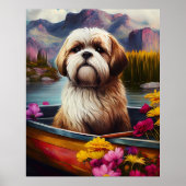 Lhasa Apso auf einem Paddle: Ein Landschaftliches  Poster (Vorne)
