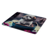 Lhasa Apso auf einem Paddle: Ein Landschaftliches  Schneidebrett (Ecke)