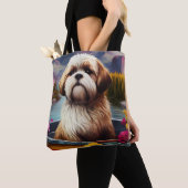 Lhasa Apso auf einem Paddle: Ein Landschaftliches Tasche (Von Nahem)