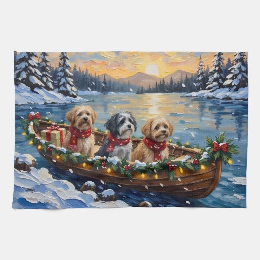 Lhasa Apso Christmas Boat Holiday Geschirrtuch (Horizontal)