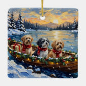 Lhasa Apso Christmas Boat Holiday Keramikornament (Rückseite)