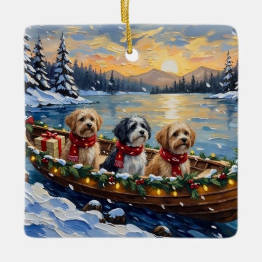 Lhasa Apso Christmas Boat Holiday Keramikornament (Vorderseite)
