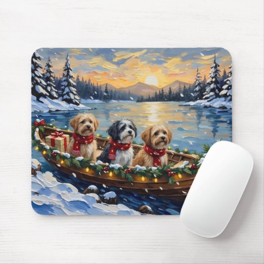 Lhasa Apso Christmas Boat Holiday Mousepad (Mit Mouse)