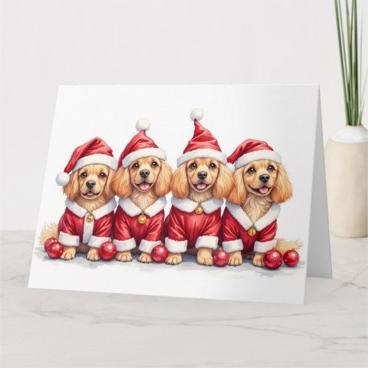 Lhasa Apso Christmas Dress Santa Hat Karte (Vorderseite)
