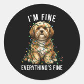 Lhasa Apso Christmas I'm Fine Everything Is Fine  Runder Aufkleber (Vorderseite)