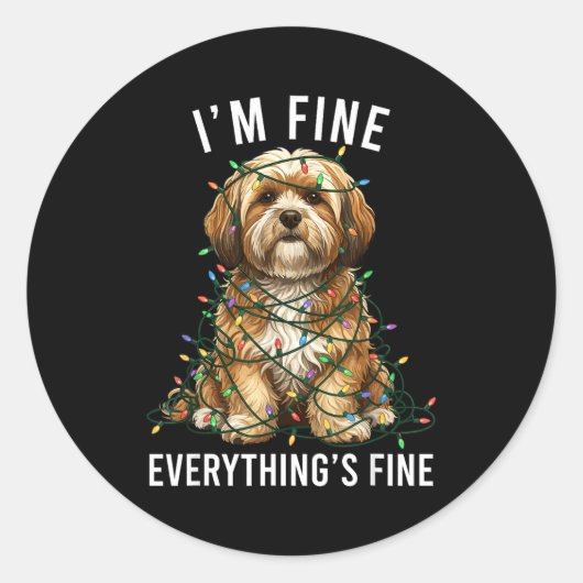 Lhasa Apso Christmas I'm Fine Everything Is Fine Runder Aufkleber (Vorderseite)
