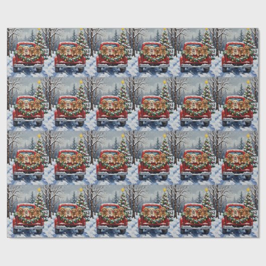 Lhasa Apso Christmas Red Truck Holiday Geschenkpapier (Flach)