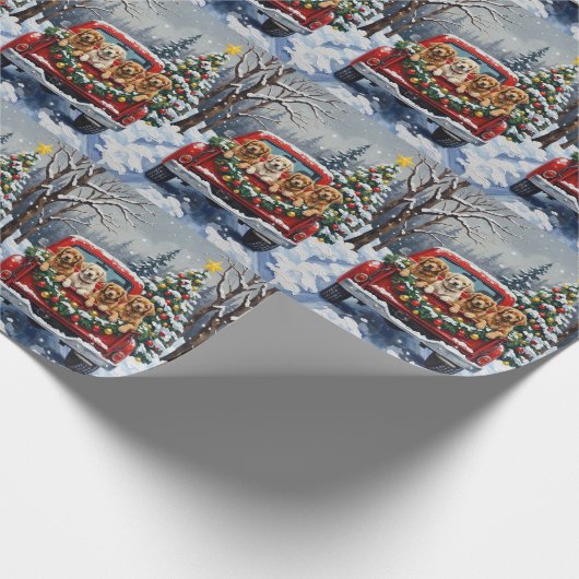 Lhasa Apso Christmas Red Truck Holiday Geschenkpapier (Ecke)