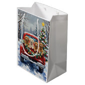 Lhasa Apso Christmas Red Truck Holiday Mittlere Geschenktüte (Rückseite Schrägansicht)